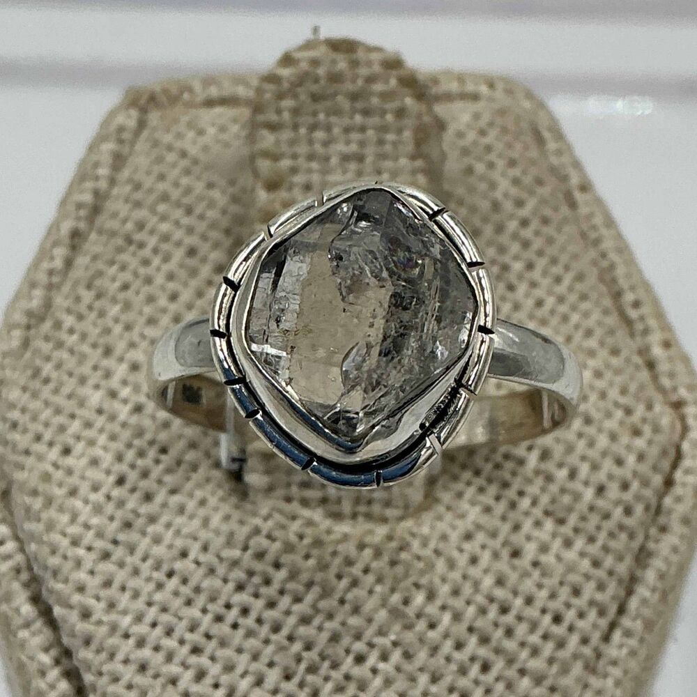 Sterling Silver Lined Herkimer Diamond Ring  Size 8 Clarity, Intuition & Alig
